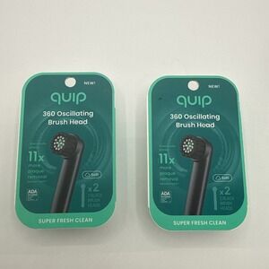 Quip 360 Oscillating Brush Head Soft Black Replacement Heads 2 Pack‎ Times 2 New